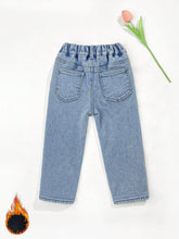 Girls' Thick Fleece Lined Washed Denim Jeans For Daily Casual, Autumn/Winter